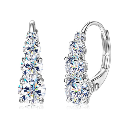 Luxury 1.86CTW 5mm Moissanite Drop Hoop Earrings for Women Real 925 Silver 4-stone Clip Earring Wedding Party Jewelry Gift