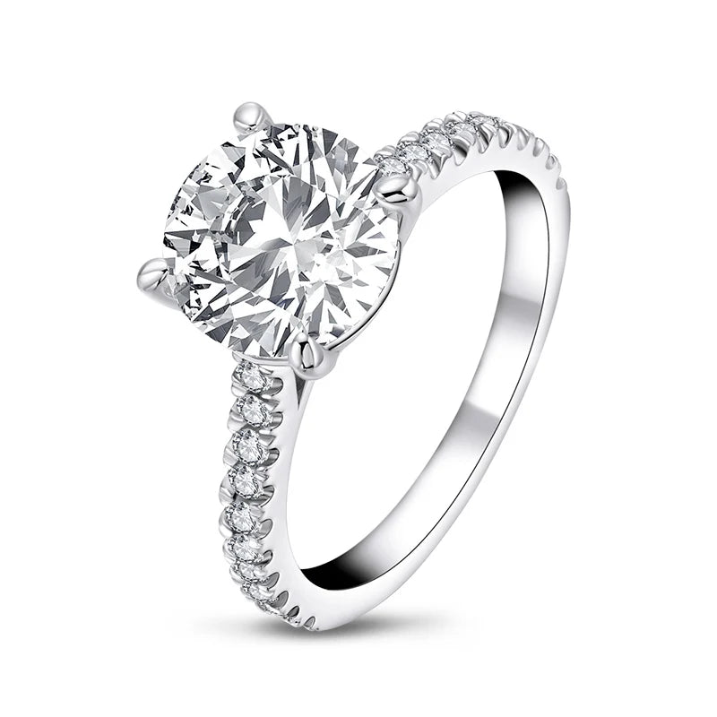 925 Sterling Silver 3ct Round Cut Engagement Rings Sparkling Zirconia Wedding Jewelry Luxury Pave Single Row Ring For Girl