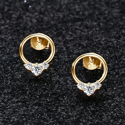 3-stone D Color Moissanite Drop Earrings 925 Silver Simple Circle Studs Piercing Earring Wedding Jewelry for Women Gift 2024 New