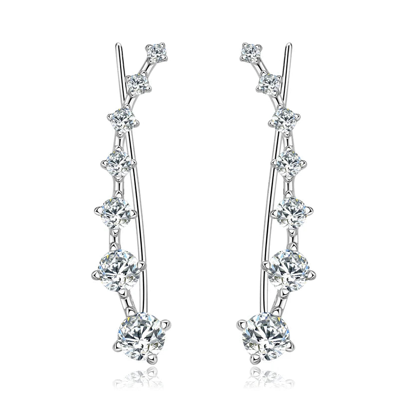 925 Silver Full Moissanite Earrings Climber 7 Star Crawler Stud Ear Cuff for Women Black White Moissanite Jewelry Gifts