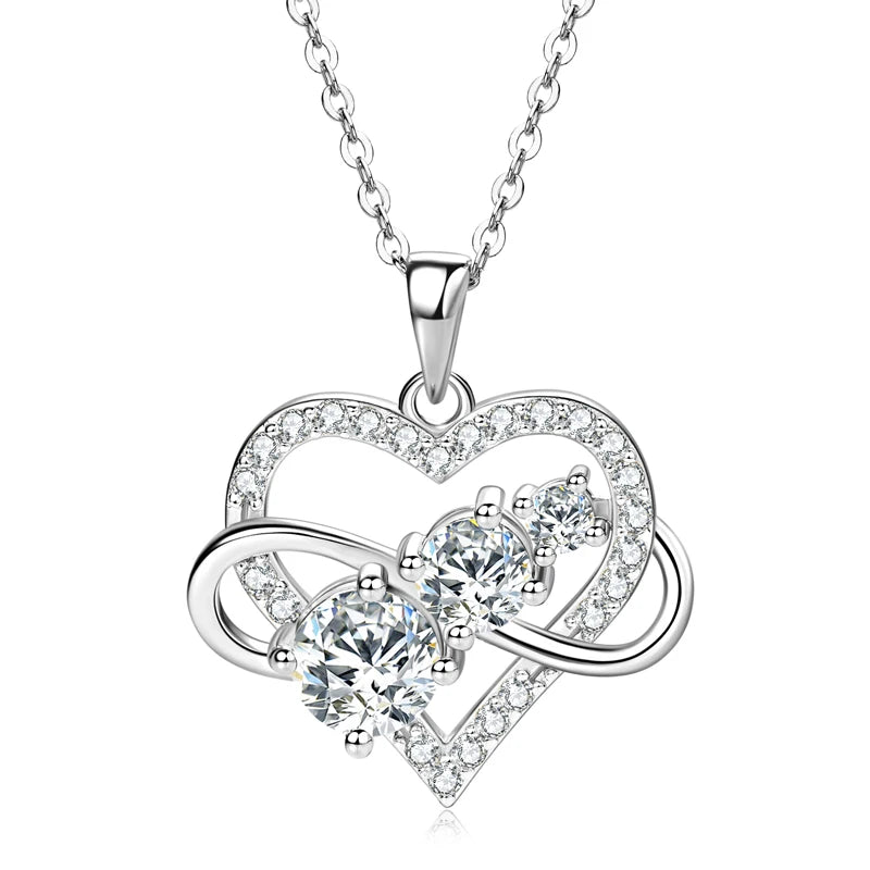 2024 Original 925 Silver Infinity Moissanite Heart Pendant Necklace D1.60CT Round Cut Lab Diamond Neck lace Women's Jewelry Gift