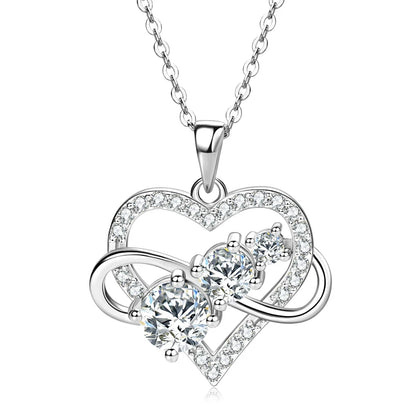 2024 Original 925 Silver Infinity Moissanite Heart Pendant Necklace D1.60CT Round Cut Lab Diamond Neck lace Women's Jewelry Gift