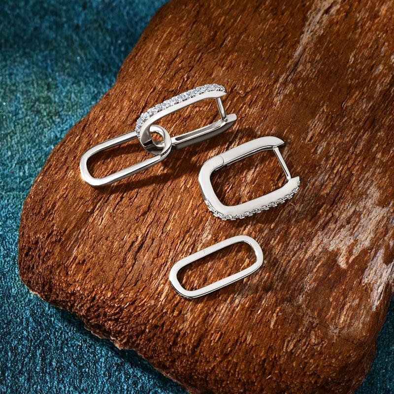 Paperclip Drop Link Earrings Detachable Hoops for Women Silver 925 Moissanite Huggie Earring Piercing Wedding Jewelry Gift