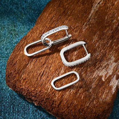 Paperclip Drop Link Earrings Detachable Hoops for Women Silver 925 Moissanite Huggie Earring Piercing Wedding Jewelry Gift