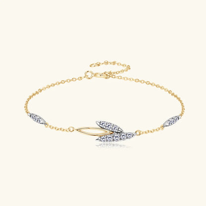 2024 Trendy 18k Rose Gold Plated Delicate 2mm D Color Moissanite Leaf Bracelet  925 Silver Chain for Women Wedding Jewelry Gift