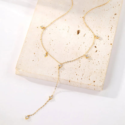 3mm Moissanite Y Chain Necklace 925 Sterling Silver Gold Plated Long Tassel Pendant for Women 2024 Trendy Valentine Gift