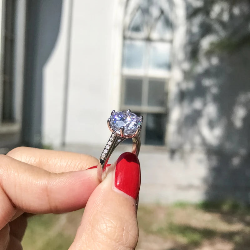 Luxury 3.5 Carat Engagement Solitaire Ring Women Genuine 925 Sterling Silver NSCD Big Diamond Jewelry Wedding Finger Rings