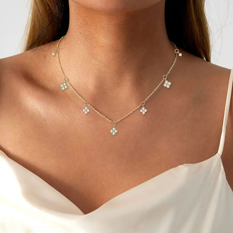 2mm Moissanite Pendant Necklace for Women 925 Silver Four Clover Flower Clavicle Necklaces Charm Valentine Gift 2025 Trend
