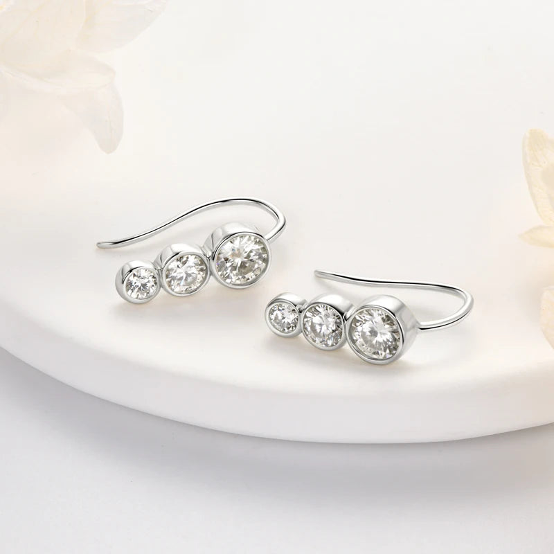 Earrings 925 Sterling Silver 1.8ctw. Round Bezel Moissanite Stud Earrings for Women Piercing Hook 2024 New Trend Jewelry