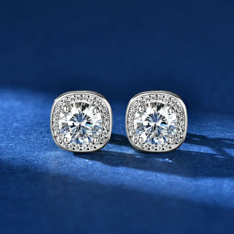 6.5mm 2CTW. D Moissanite Square Stud Earrings for Women Men S925 Silver Earrings Classic 1CT GRA Certified Lab Diamond Jewelry