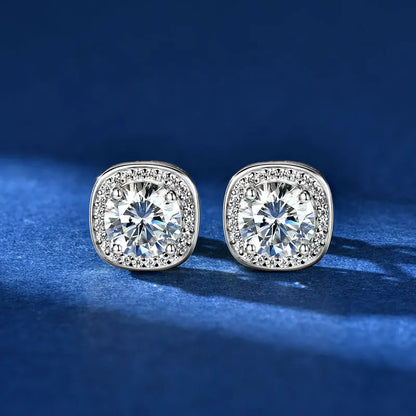 6.5mm 2CTW. D Moissanite Square Stud Earrings for Women Men S925 Silver Earrings Classic 1CT GRA Certified Lab Diamond Jewelry