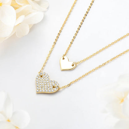 Double Layers Heart Love Necklace 925 Sterling Silver Pave Setting Round Cut Moissanite Necklace