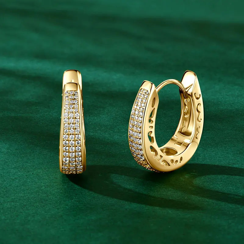 2025 0.86CTW. Pave Moissanite Hoop Huggie Earrings for Women 925 Silver Luxury Skeleton Design Earring Original Fine Jewelry GRA