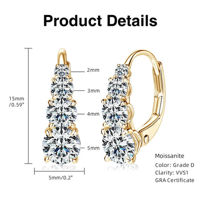 100% 925 Silver Moissanite Hoop Clip Earrings Luxury 4 Stones D VVS1 Round Lab Diamond Jewelry Gift for Women Upgrade Type