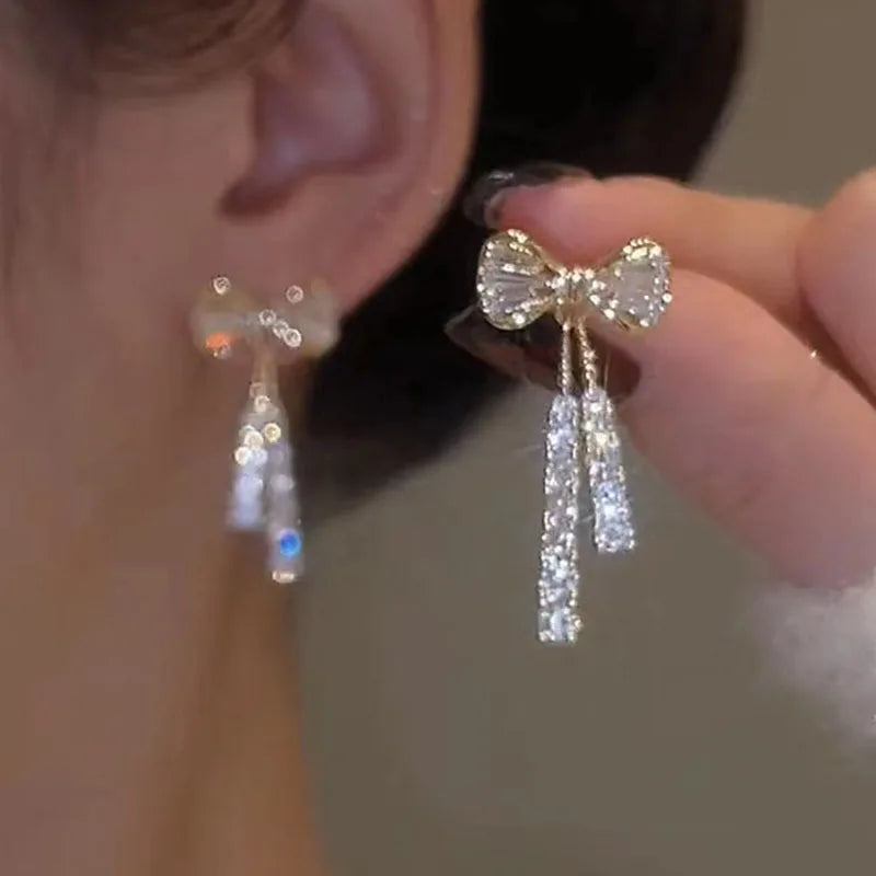 Korean D Color Moissanite Drop Earrings Original Silver 925 Bow Tassel Earrings for Women Gifts Jewelry with Certificate