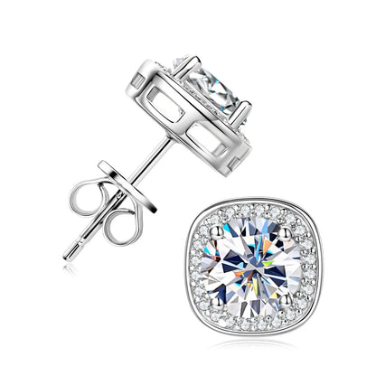 6.5mm 2CTW. D Moissanite Square Stud Earrings for Women Men S925 Silver Earrings Classic 1CT GRA Certified Lab Diamond Jewelry