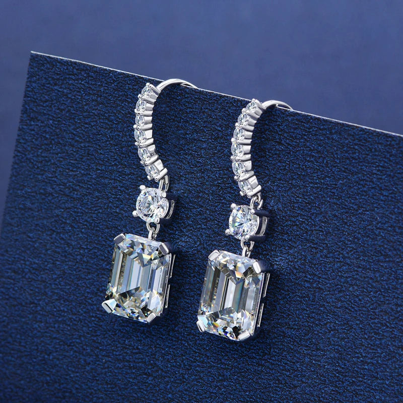 Classic 4.0CT Emerald Cut Gemstone Hook 925 Sterling Silver Color Lab Diamond Drop Dangle Earrings for Women Jewelry Gifts