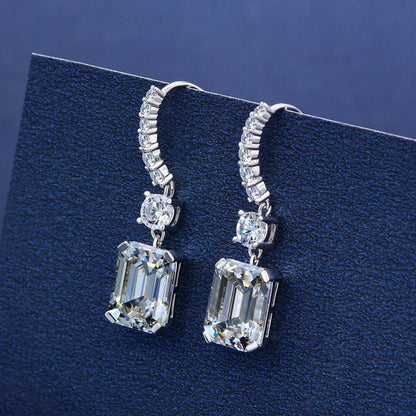 Classic 4.0CT Emerald Cut Gemstone Hook 925 Sterling Silver Color Lab Diamond Drop Dangle Earrings for Women Jewelry Gifts