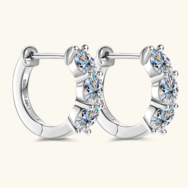 Sparking Small Hoops 4mm 3.5mm Three Stone Moissanite Earrings for Women and Men Real 925 Silver Jewelry Wedding Christmas Gift