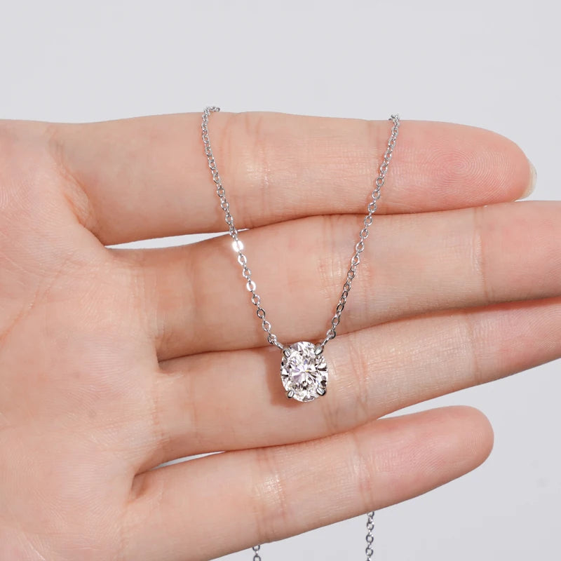 2.0CT Oval Cut D Moissanite Solitaire Pendant Necklace for Women 925 Silver Adjustable Chain GRA Certified Jewelry Gifts