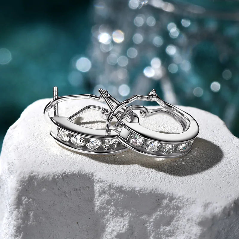 3mm 1.0CTW. Moissanite Hoop Earrings for Women 2024 18k Gold Plated 925 Silver Clip Earrings Trendy Wedding Christmas Gift