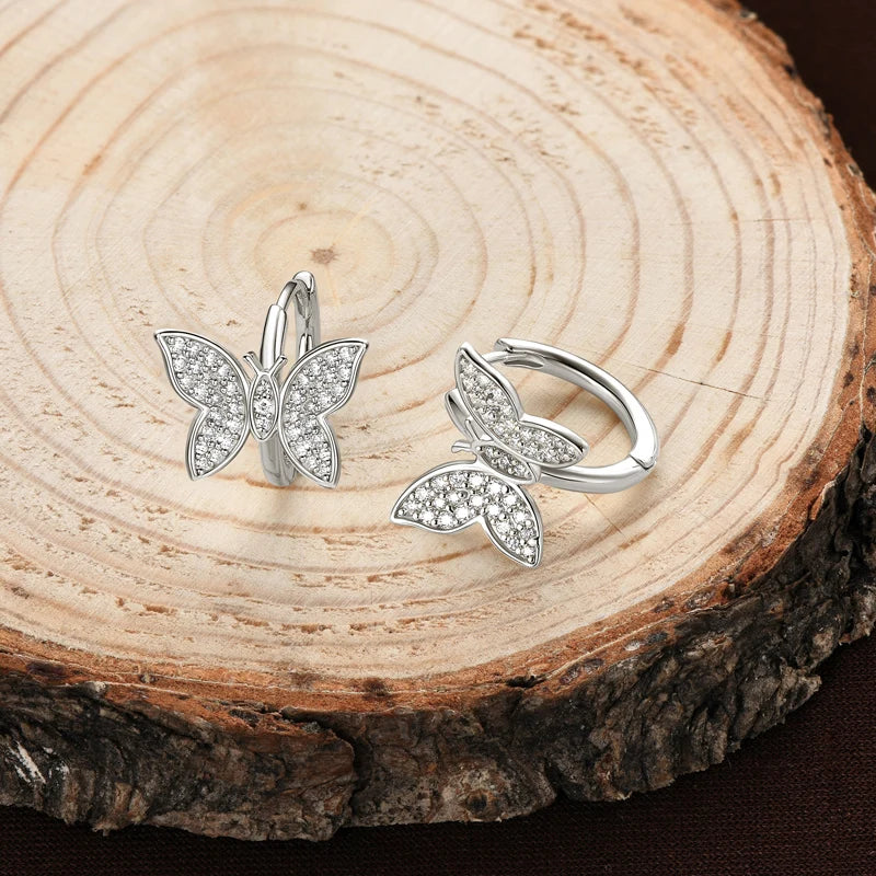 2024 Cute Butterfly Hoop Earrings for Women 925 Sterling Silver Delicate Moissanite Earrings Small Hoops Fine Jewelry Gift