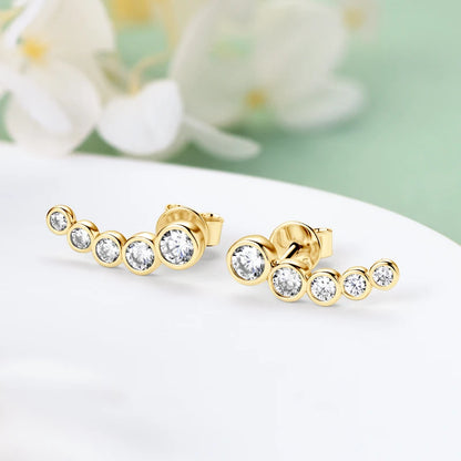 Trendy Bezel Round Moissanite Stud Earrings 925 Silver Plated Gold for Women Curved Earrings Fine Jewelry Valentine's Gift