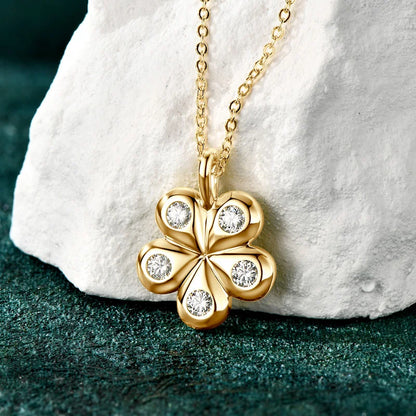 925 Sterling Silver Moissanite Necklace Adjustable Chain Flower Petal Pendant Women Wedding Christmas Valentine's Day Gift