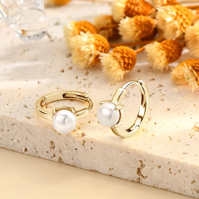 Real 925 Sterling Silver 5mm Bread-shaped Natural Freshwater Pearl Hoops Huggie Earrings for Women Hypoallergenic Jewelry Gifts