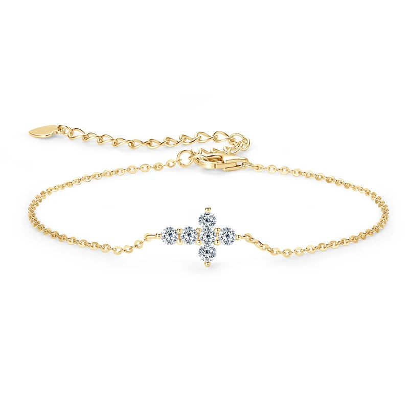 Real Moissanite Cross Bracelet 100% 925 Silver Adjustable Chain Bracelets for Women and Men Charm Jewelry Christmas Gifts
