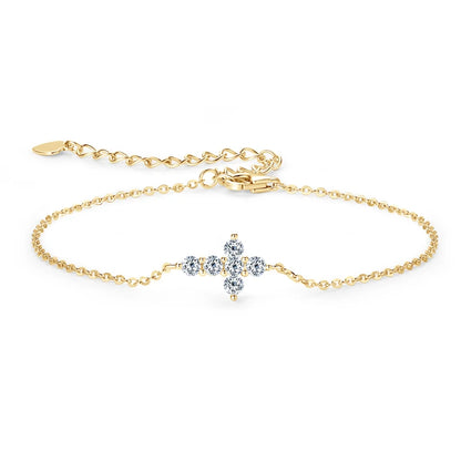 Real Moissanite Cross Bracelet 100% 925 Silver Adjustable Chain Bracelets for Women and Men Charm Jewelry Christmas Gifts