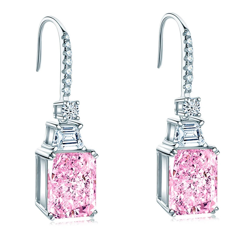 Classic 4.0CT Emerald Cut Gemstone Hook 925 Sterling Silver Color Lab Diamond Drop Dangle Earrings for Women Jewelry Gifts