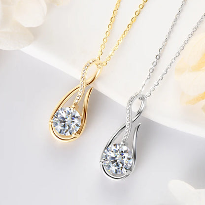 100% 925 Silver 1CT 2CT D Color Real Moissanite Drop Necklace Women Infinity Pendant Necklace Sparking Jewelry Charm Choker Gift