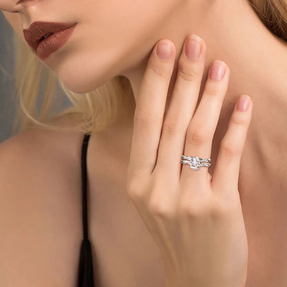 Original 925 Sterling Sliver Bridal Ring Set 2.0 Carat Oval Moissanite Engagement Wedding Promise Bands Jewelry for Women
