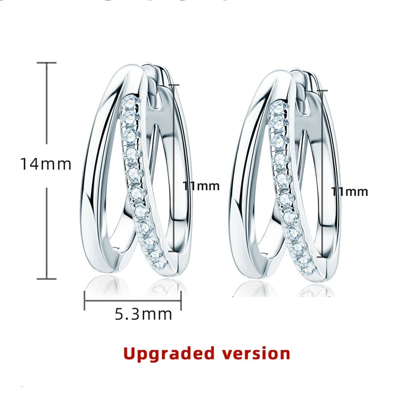 Real D Color Moissanite Double Hoop Earrings for Women 925 Sterling Silver Round 1mm Diamond Minimalist Fashion Jewelry
