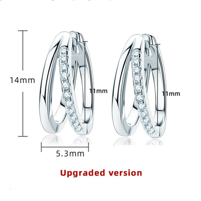 Real D Color Moissanite Double Hoop Earrings for Women 925 Sterling Silver Round 1mm Diamond Minimalist Fashion Jewelry