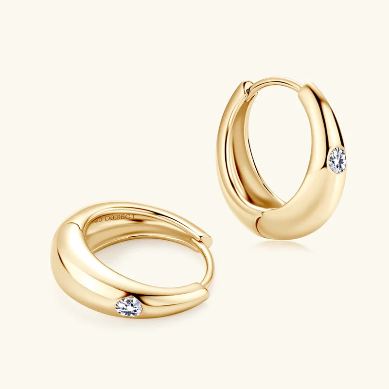 Chunky Hoops 2.5mm D Color Moissanite Thick Huggie Earring Gold Plated 925 Silver Piercing Earrings for Women Jewelry Gift