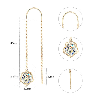 Elegant Drop Ear Line Long Hanging Tassel Earrings for Women 925 Sterling Silver Rose Flower Certified Moissanite Jewelry