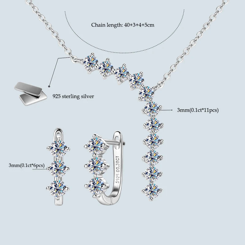 Luxury 1.7cttw Moissanite Diamond Jewelry Sets 925 Sterling Silver Necklace Hoop Earrings for Women Wedding Party Jewelry