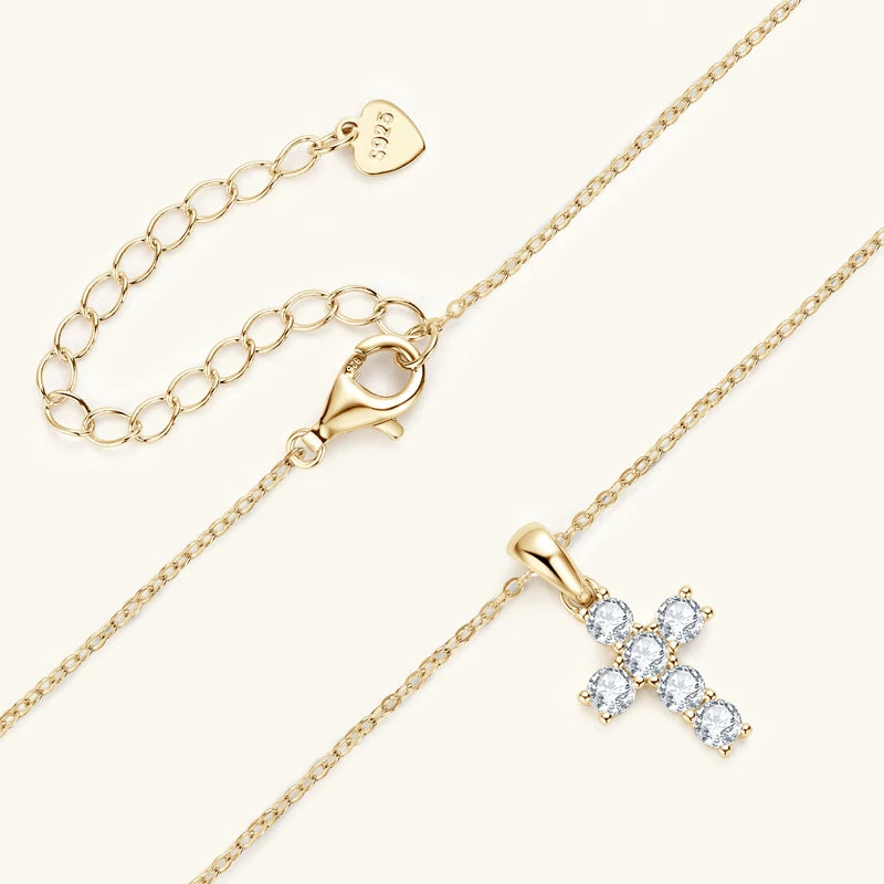 Classic Charm Cross Pendant Necklace 925 Sterling Silver Moissanite with Certificate  for Women Men Gifts Collar Jewelry