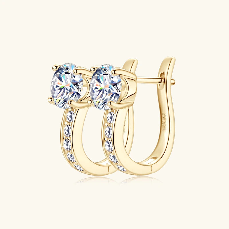 D1.0CT Moissanite U Shape Hoop Earrings Real 925 Silver Gold Plated Solitaire Diamond Clip Earring Women Wedding Jewelry