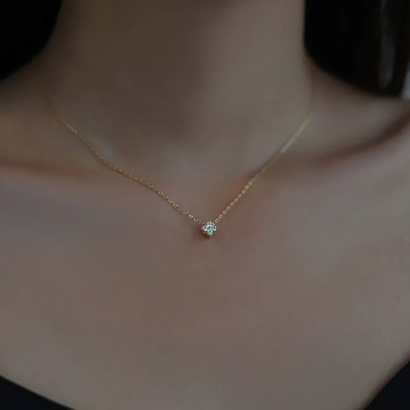 Fashion Cute Four-leaf Clover Moissanite Pendant Necklace 925 Sterling Silver Choker For Woman Lucky Charm Jewelry Gifts