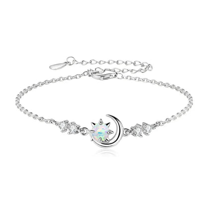 Fashion White Opal Sun and Moon Bracelet Real 925 Silver Chain Bracelets for Women with 5A Zircon New Year Christmas Gifts