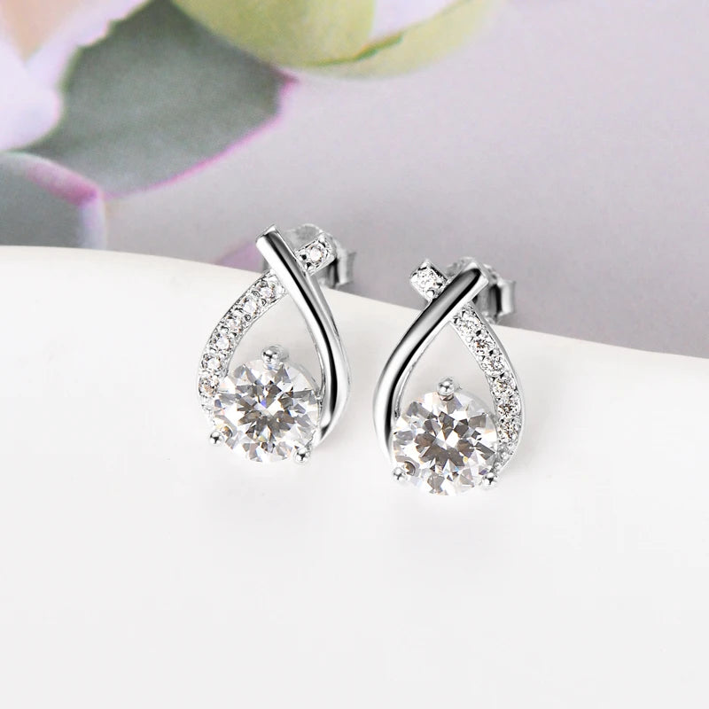 Korea Fishtail Cross Earrings Real 925 Sterling Silver 0.5ct D Color Moissanite Stud Trendy Earring for Women Daily Wear Jewelry