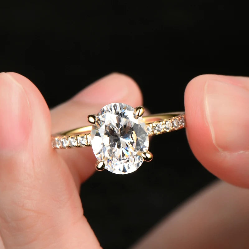 Classic Engagement Wedding Ring for Women S925 Silver Oval Cut 10x8mm 5A Cubic Zirconia Finger Ring Big Lab Diamond Band