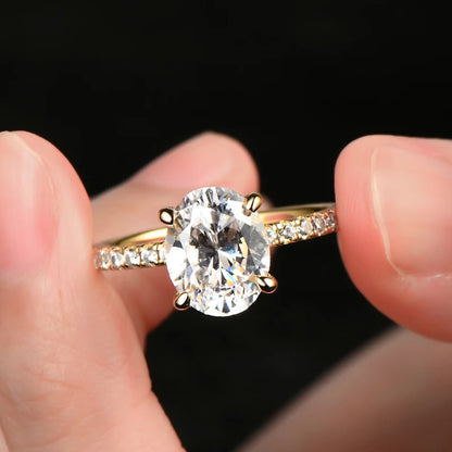 Classic Engagement Wedding Ring for Women S925 Silver Oval Cut 10x8mm 5A Cubic Zirconia Finger Ring Big Lab Diamond Band