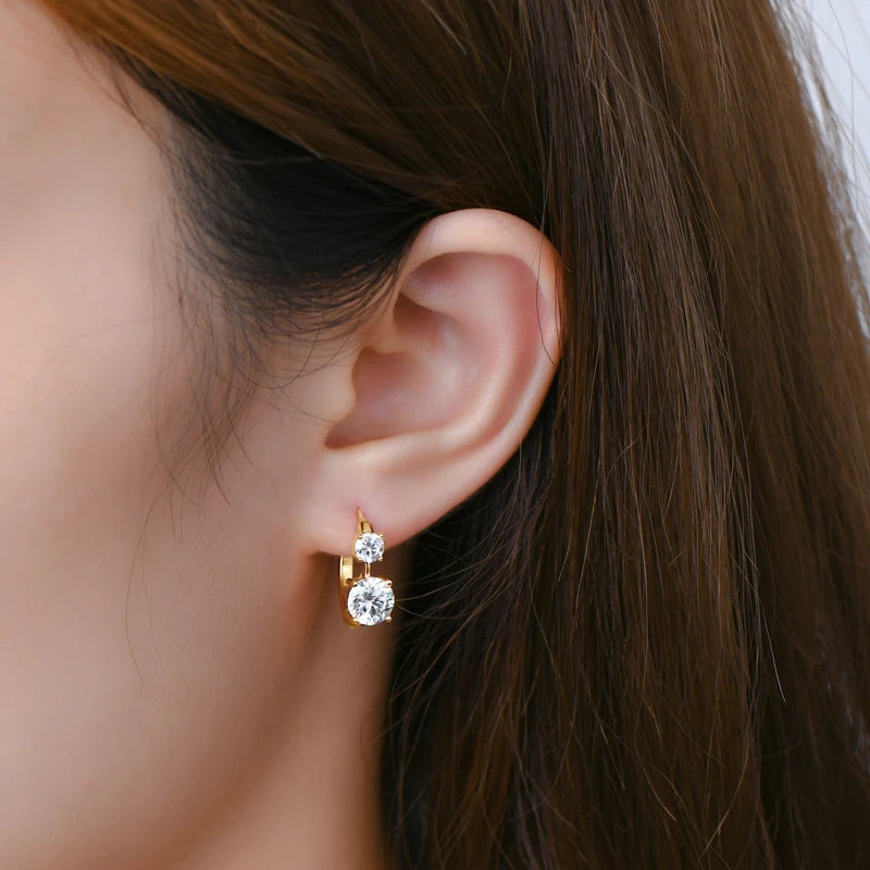6.5mm&4mm Double Moissanites Hoop Earrings with GRA Certificate for Women Gold Plated Real 925 Silver Wedding Jewelry Gift