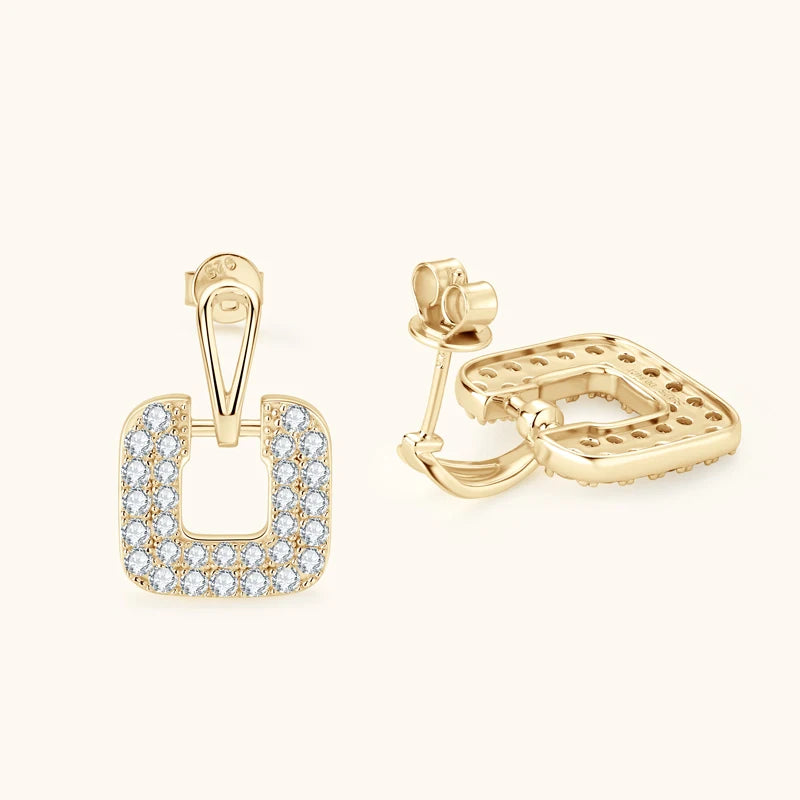 Premium Gold Square Stud Earrings Piercing Ear for Women Real Moissanite Drop Earrings Silver 925 Luxury Wedding Jewelry