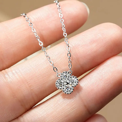 Clover Flower Pendant Necklace 3mm Moissanite for Women Adjustable 925 Silver Chain VVS1 Lab Diamond Necklace Collar Gifts