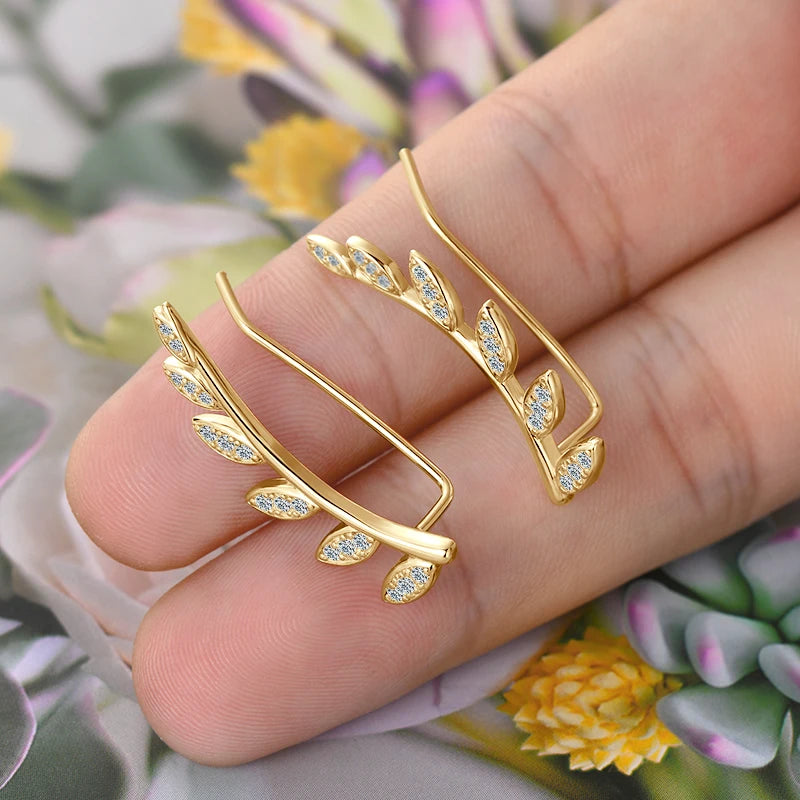0.44CTTW. Moissanite Earrings Climber for Women 925 Silver Fashion Leaf Shaped Stud Earrings Crawler Fine Jewelry Gifts